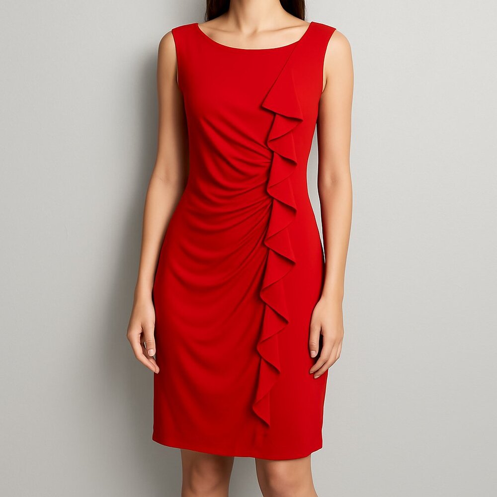 Scarlett Nite Red‎ Ruffle Front Sleeveless Dress